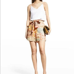 NWT Johnny Was Astoria Patchwork Linen Boho High Waist Shorts Festive Size Large